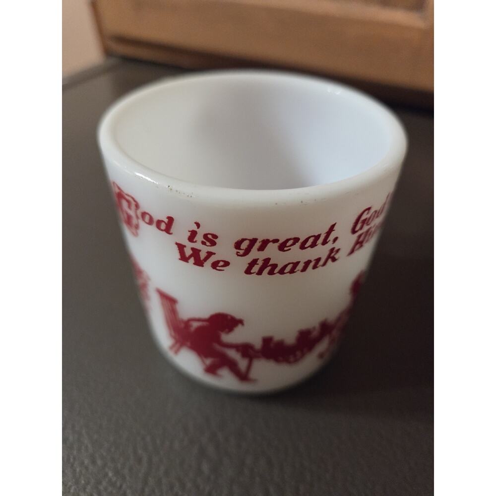Vintage Hazel Atlas BLESS THIS FOOD LORD White Red Coffee Mug